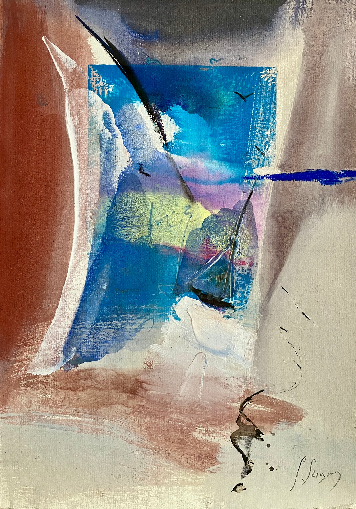 Stormy Sail - Original Mixed-Media Painting by Steve Slimm - Steve Slimm Online Gallery