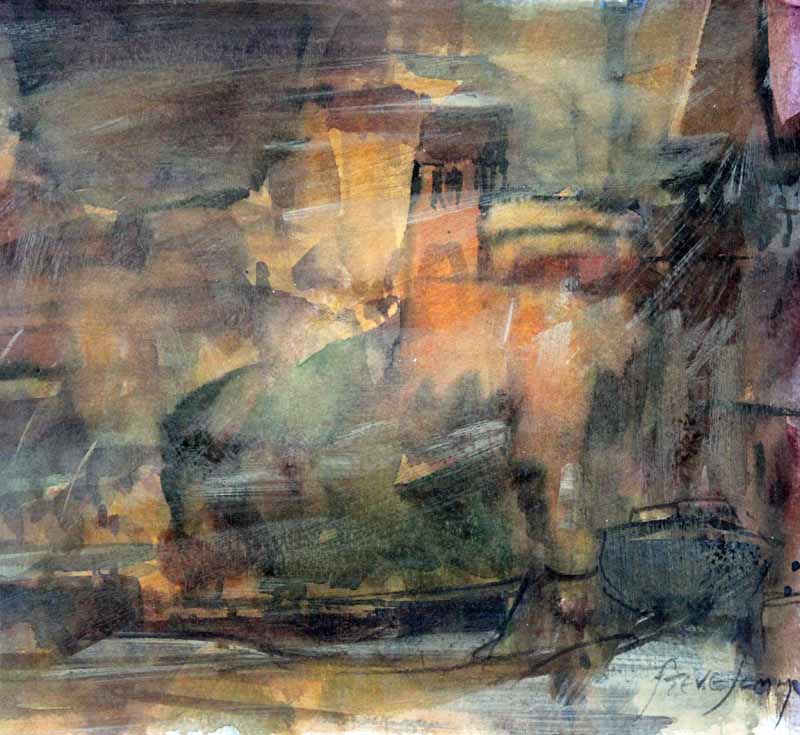 Battersea Barges - Original Mixed-media Painting by Steve Slimm - Artist Steve Slimm - Online Gallery