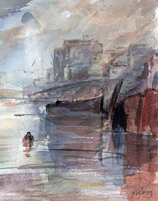 Disused Barge in East End (Thames) - Original Watercolour by Steve Slimm - Artist Steve Slimm - Online Gallery