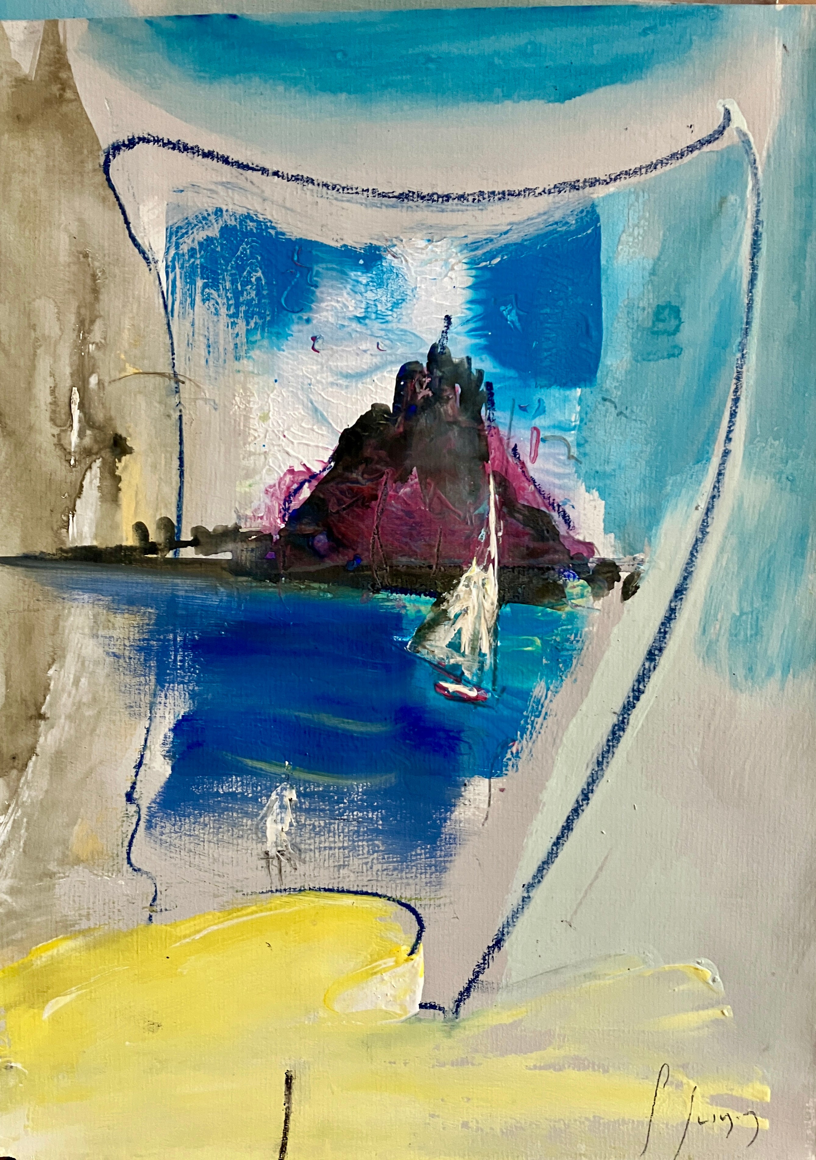 Figure, Sail and Mount - Original Mixed-Media Painting by Steve Slimm ...