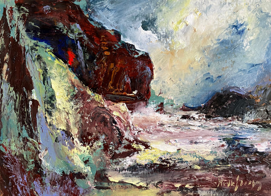 Red Cliff In Sharp Light - Original Oil Painting by Steve Slimm